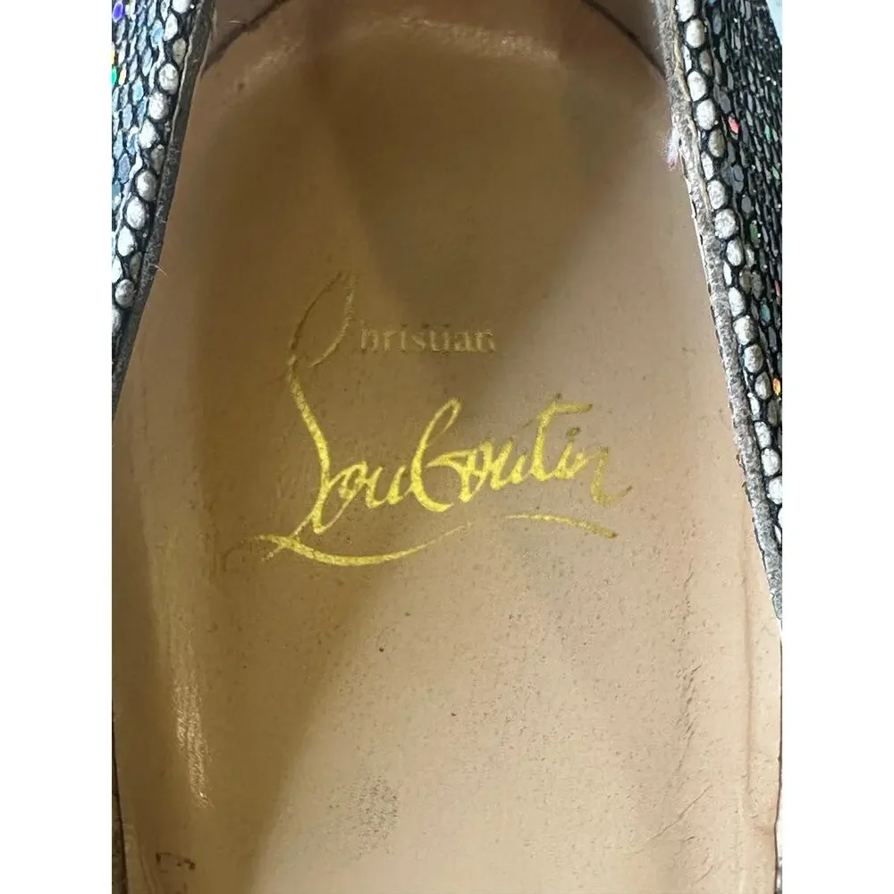 Christian Louboutin Silver Holographic Glitter Mesh Pointed Toe Pumps - 37.5